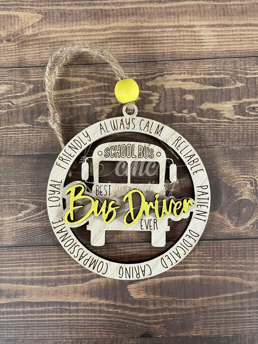 Wooden Bus Driver Ornament