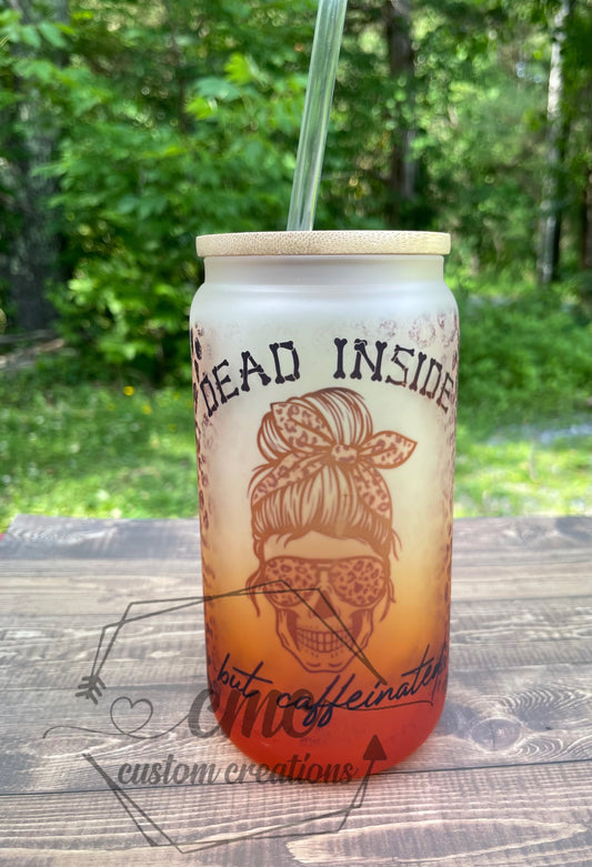 Dead Inside But Caffeinated 16 Oz. Beer Can Libbey Glass