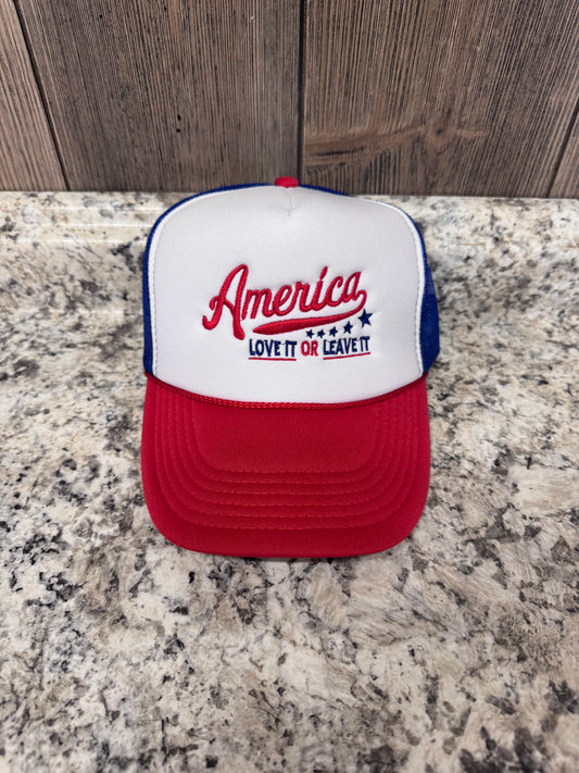 America Love It or Leave Lips Embroidered Trucker Hat
