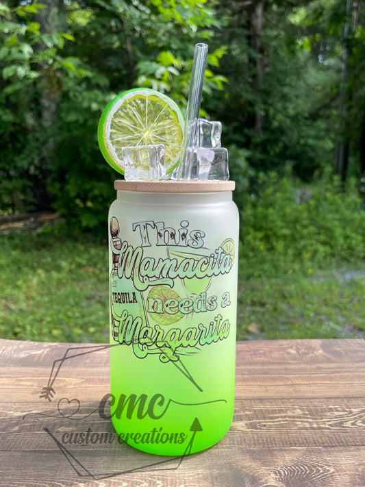 This Mamacita Needs A Margarita 16 Oz. Beer Can Libbey Glass
