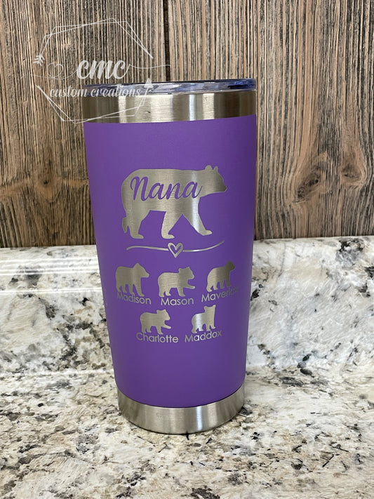 Nana Bear Laser Engraved Stainless Steel Tumbler