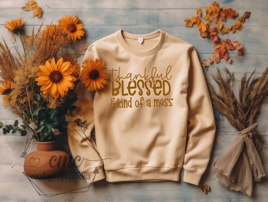 Thankful Blessed & Kind of a Mess Crewneck/Hoodie