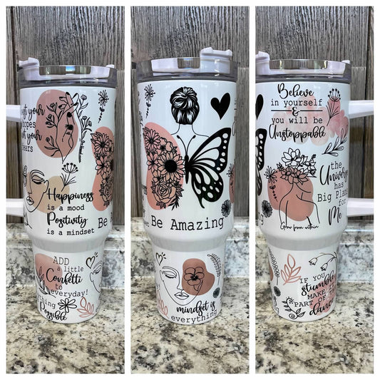 Be Amazing Positive Vibes  40 ounce Stainless Tumbler with Handle