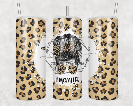 Mom Life Leopard 20 oz Stainless Skinny Tumbler