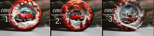 "Faux 3D"  Breakthrough Red Truck Christmas Ornament