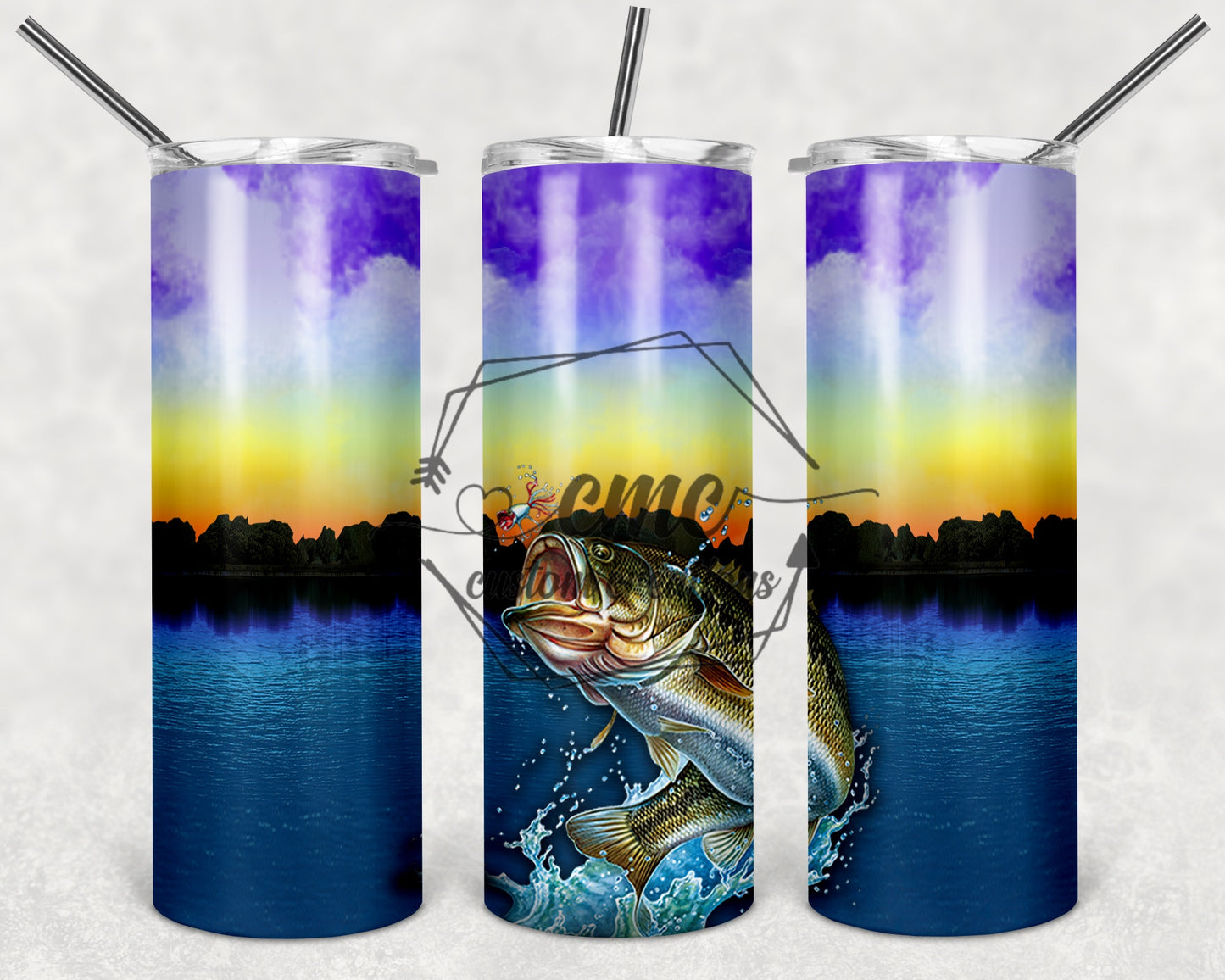 Swordfish Bass Fish Fishing 20 Oz Stainless Skinny  Tumbler