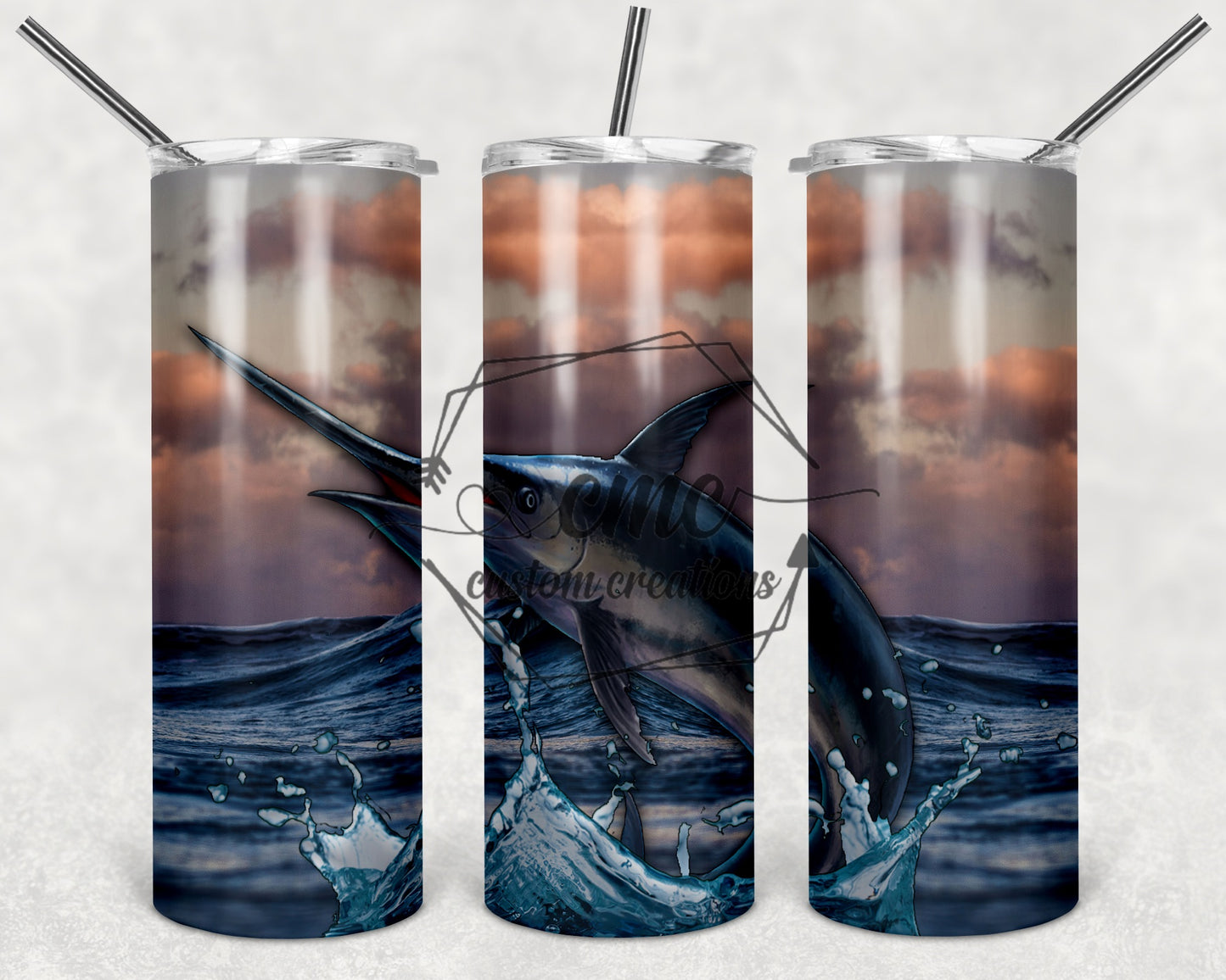 Swordfish Bass Fish Fishing 20 Oz Stainless Skinny  Tumbler