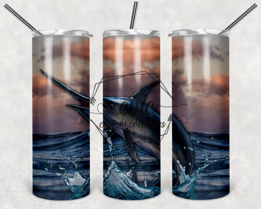 Swordfish Bass Fish Fishing 20 Oz Stainless Skinny  Tumbler