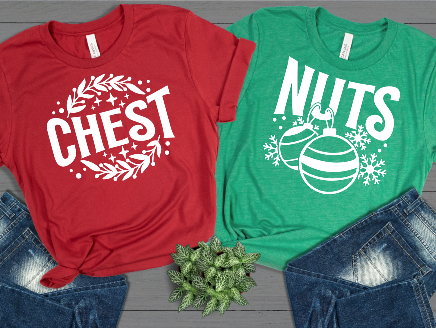 Couple Chest Nuts Christmas Graphic T-Shirts
