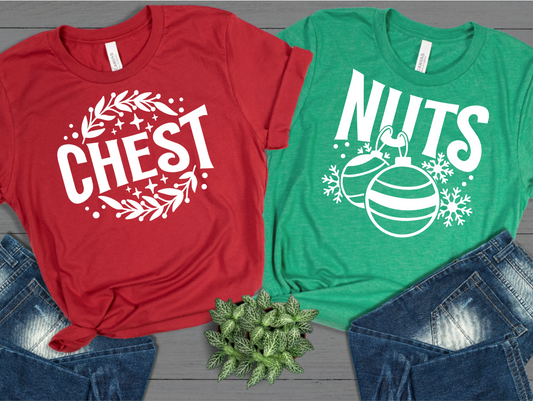 Couple Chest Nuts Christmas Graphic T-Shirts