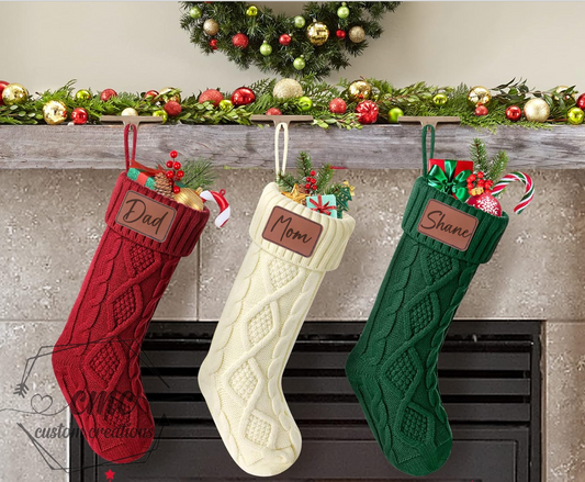 Personalized Christmas Stocking with Leather Patch