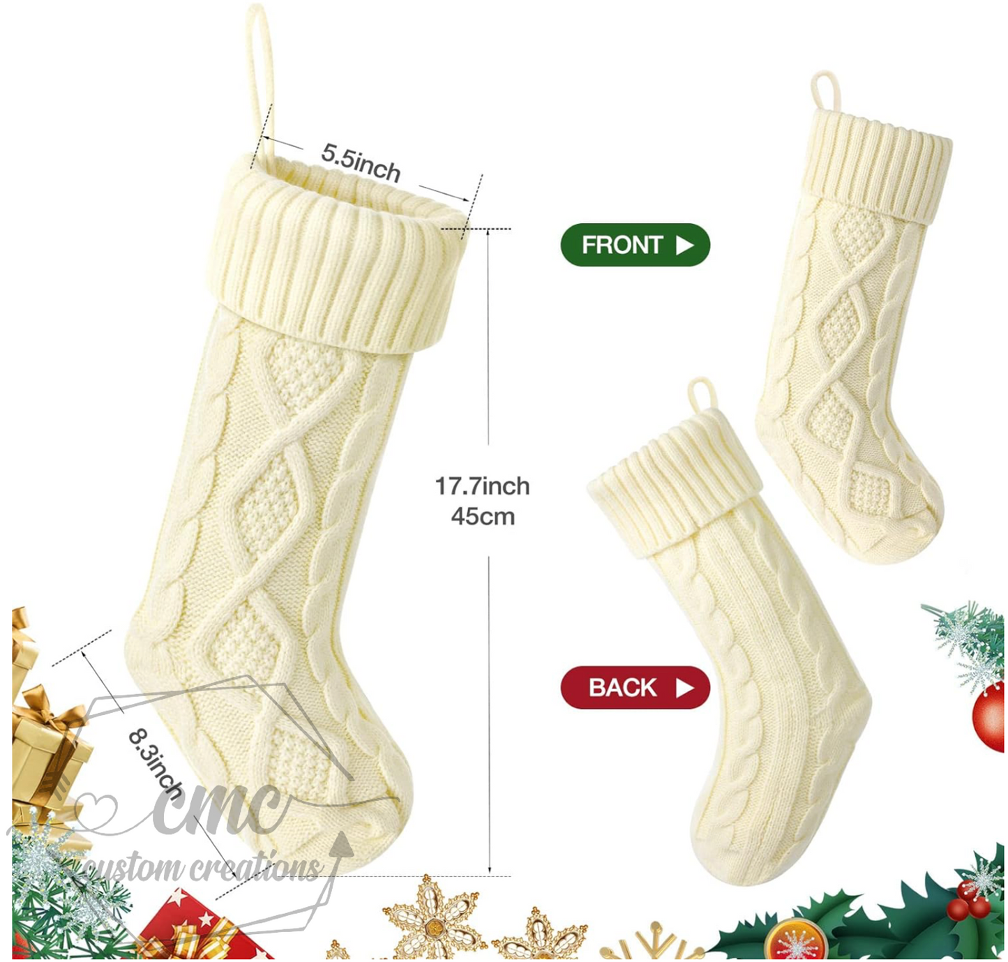Personalized Christmas Stocking with Leather Patch