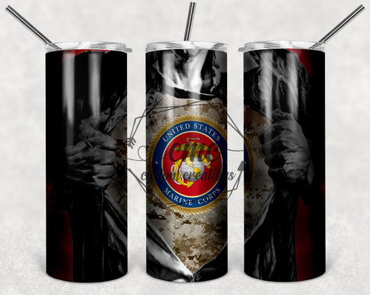 U.S. Marines USMC Superhero 20 Oz Stainless Skinny Tumbler