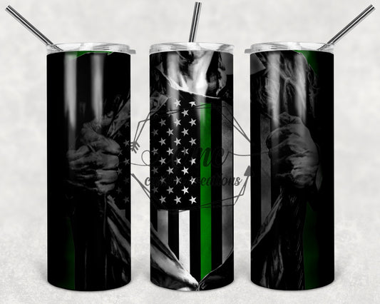 Thin Green Line Military Superhero 20 Oz Stainless Skinny Tumbler