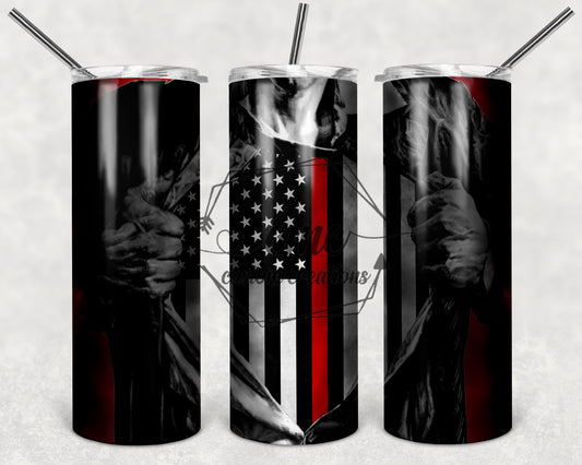 Firefighter Thin Red Line Superhero 20 Oz Stainless Skinny Tumbler
