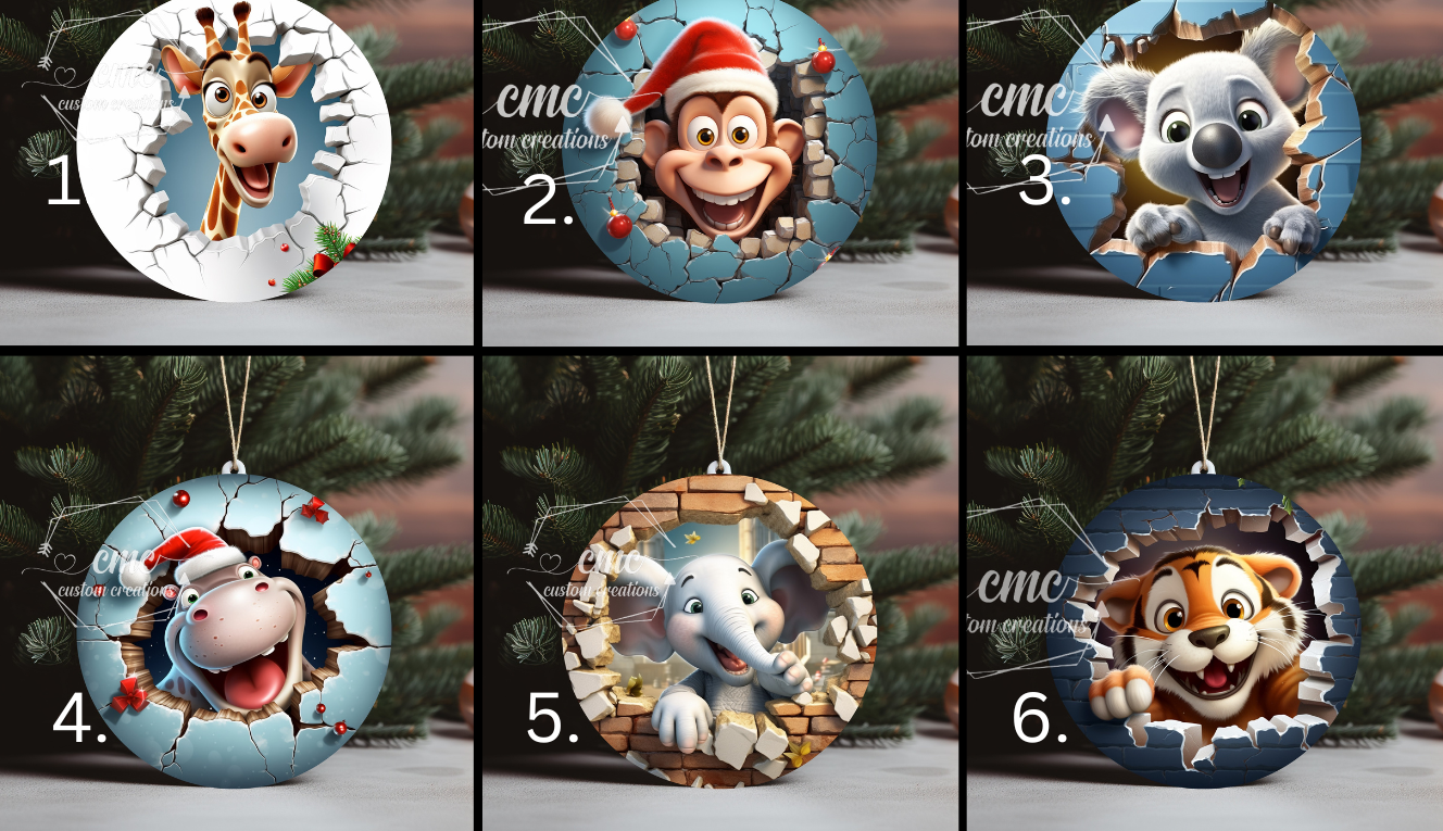 "Faux 3D"  Breakthrough Zoo Christmas Ornament