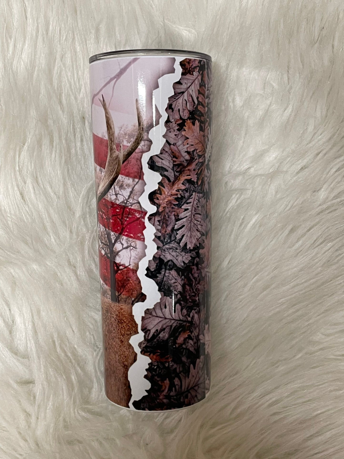 Buck Camo American Flag 20 Oz Stainless Skinny  Tumbler