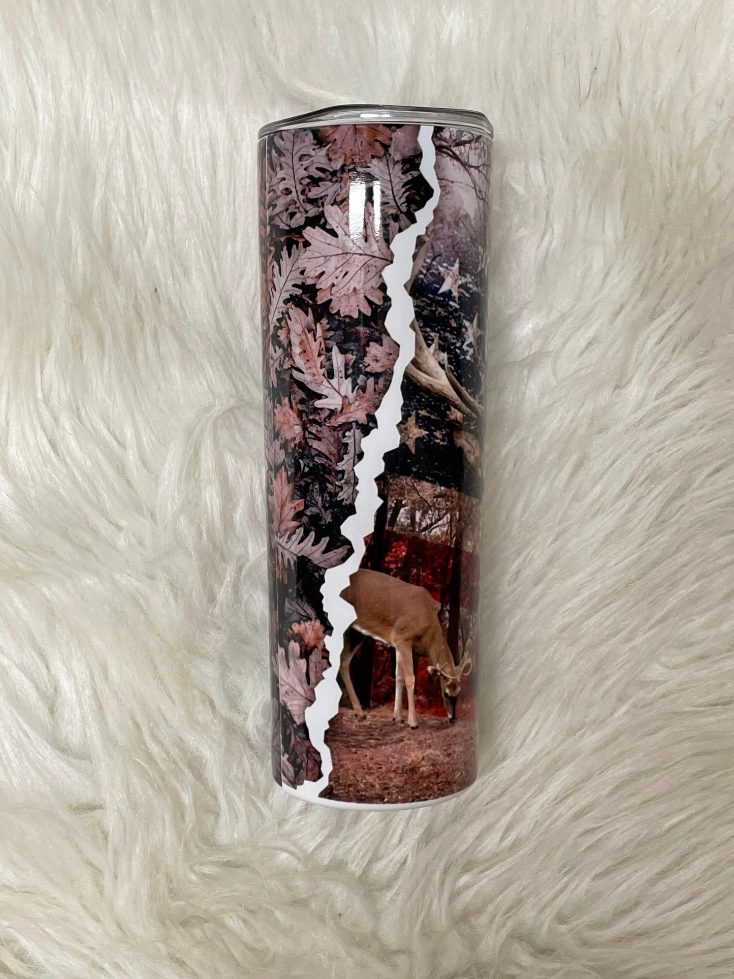 Buck Camo American Flag 20 Oz Stainless Skinny  Tumbler