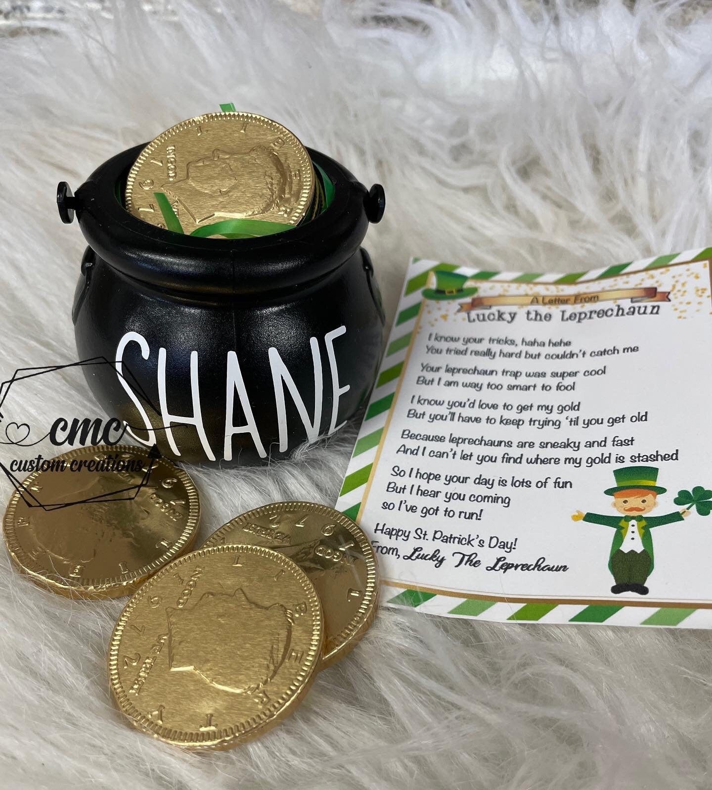 Personalized Leprechaun lucky pot of gold chocolates