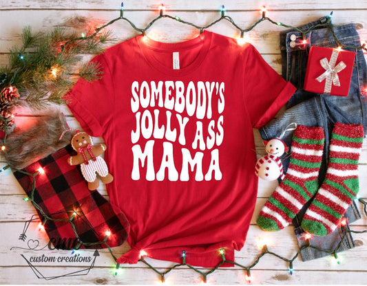 Christmas T-Shirt, Funny Christmas Shirts for Women, Christmas Gifts for Women Jolly Ass Mama Shirt, Christmas Crewneck Graphic Tee