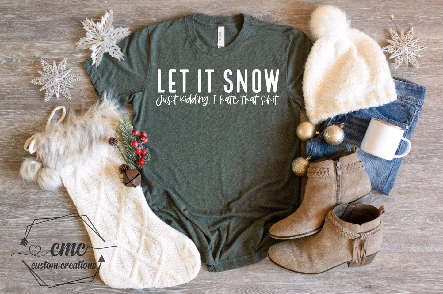 Christmas T-Shirt, Funny Christmas Shirts for Women, Christmas Gifts for Women Let It Snow Shirt , Christmas Crewneck Graphic Tee