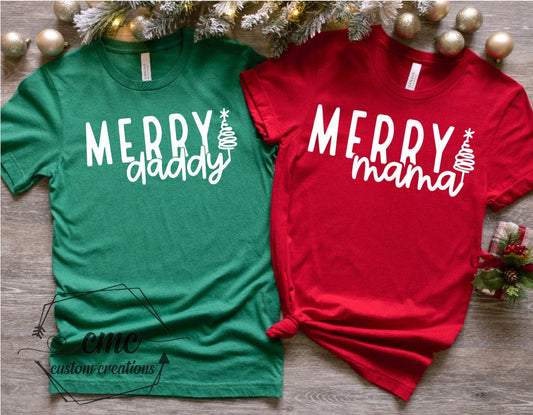 Christmas T-Shirt, Funny Christmas Shirts for Women, Christmas Gifts for Women Merry Mama Merry Daddy Shirt , Christmas Crewneck Graphic Tee