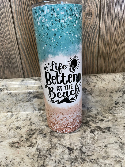 Life Is Better At The Beach 20 oz Stainless Skinny Tumbler