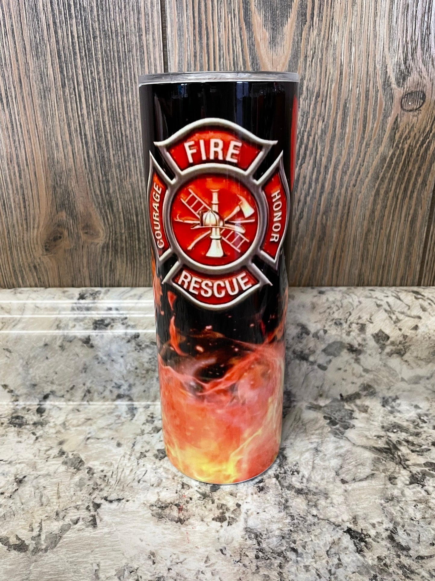 Fire Rescue Firefighter American Flag Thin Red Line 20 oz Stainless Skinny Tumbler