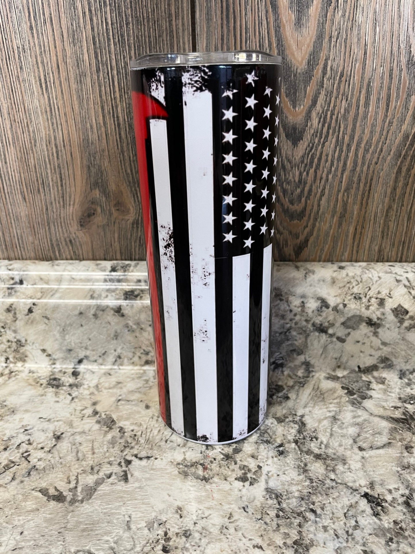 Fire Rescue Firefighter American Flag Thin Red Line 20 oz Stainless Skinny Tumbler