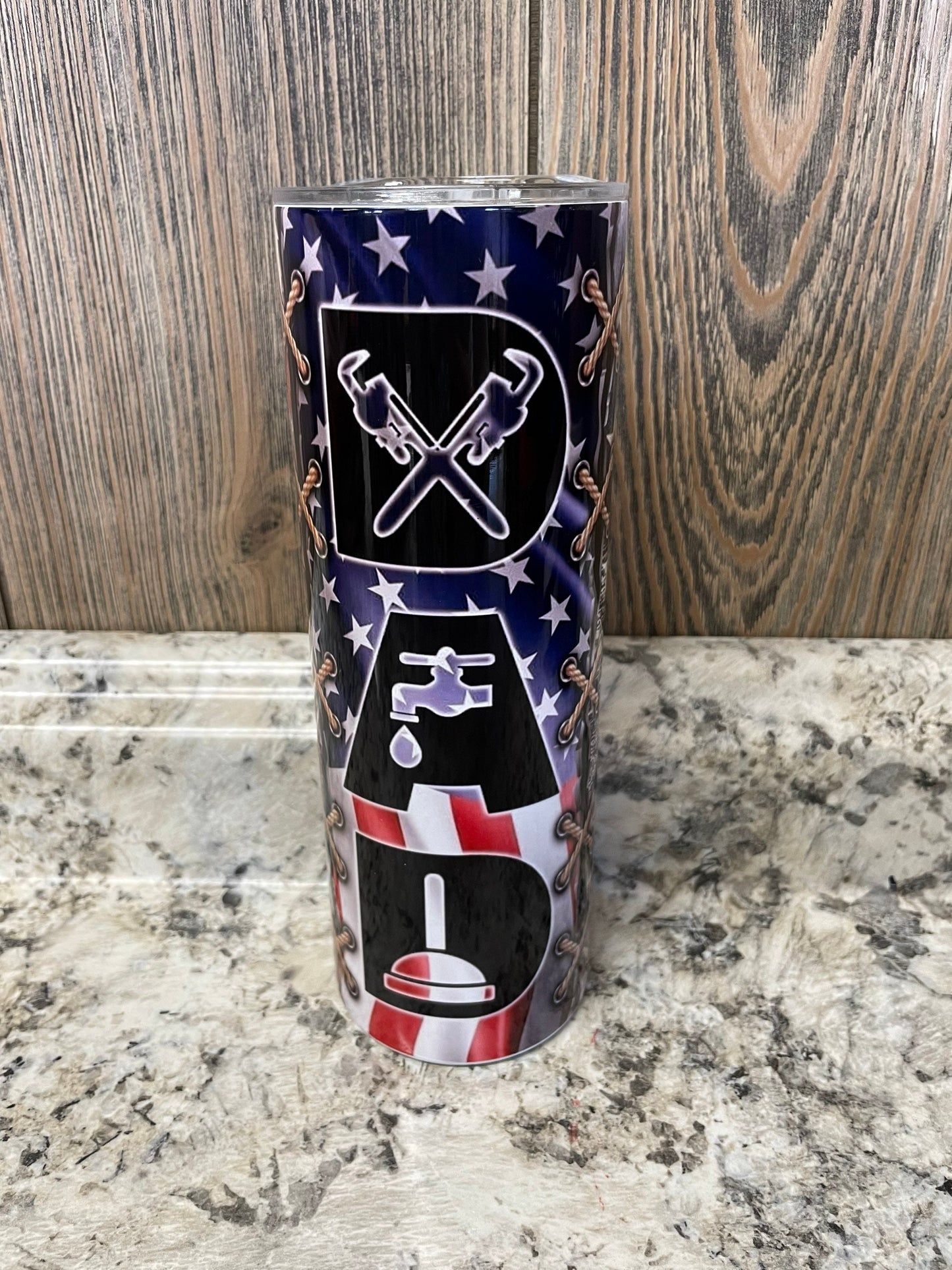 Plumber Dad  American Flag 20 oz Stainless Skinny Tumbler