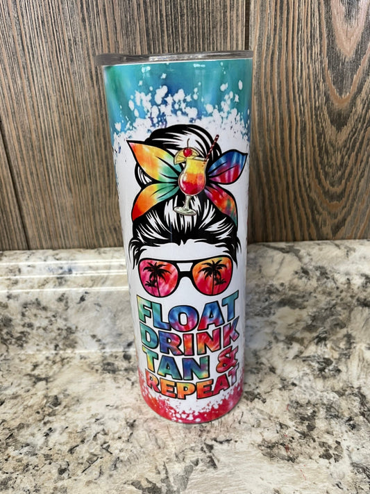 Float Drink Tan Repeat Tie Dye 20 Oz Stainless Skinny Tumbler