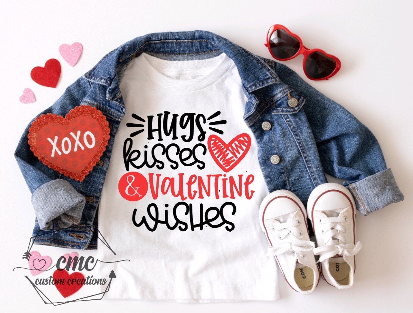 Hugs Kisses and Valentines Wishes, Funny valentines shirts, Gifts for kids, children, Toddler, Valentine Crewneck Graphic Tee