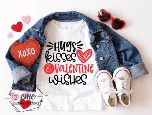 Hugs Kisses and Valentines Wishes, Funny valentines shirts, Gifts for kids, children, Toddler, Valentine Crewneck Graphic Tee