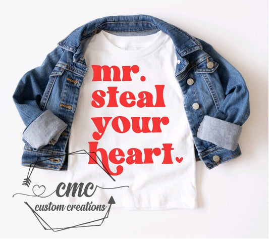 Mr. Steal Your Heart, Funny valentines shirts, Gifts for kids, children, Toddler, Valentine Crewneck Graphic Tee