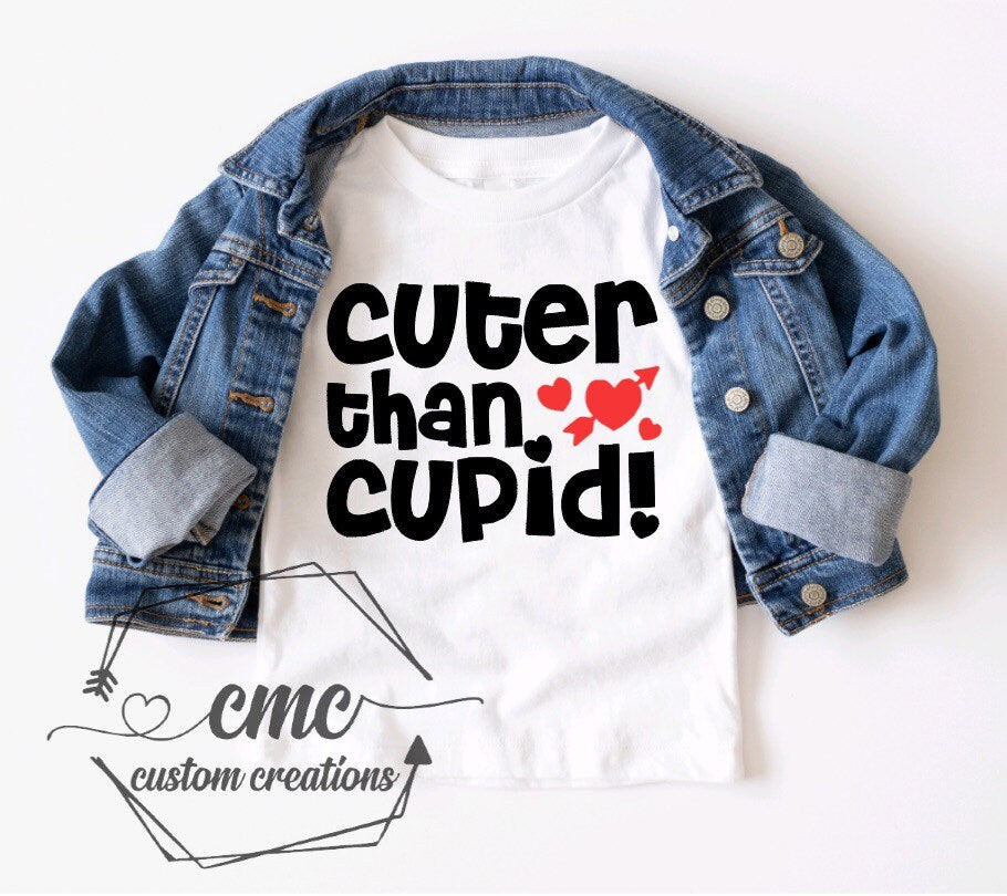 Cuter than Cupid, Funny valentines shirts, Gifts for kids, children, Toddler, Valentine Crewneck Graphic Tee