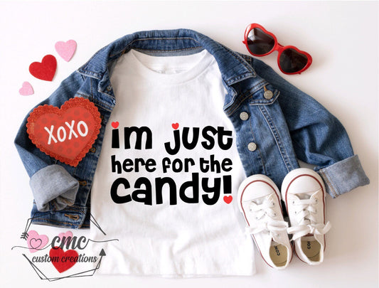Here for the candy, Funny valentines shirts, Gifts for kids, children, Toddler, Valentine Crewneck Graphic Tee