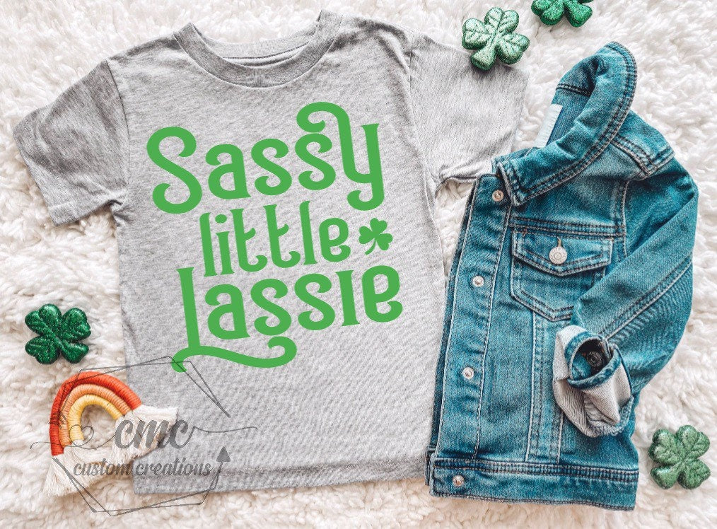 Sassy little Lassie, Funny St. Patrick’s day shirts, Gifts for kids, children, Toddler, St. Paddy’s Crewneck Graphic Tee