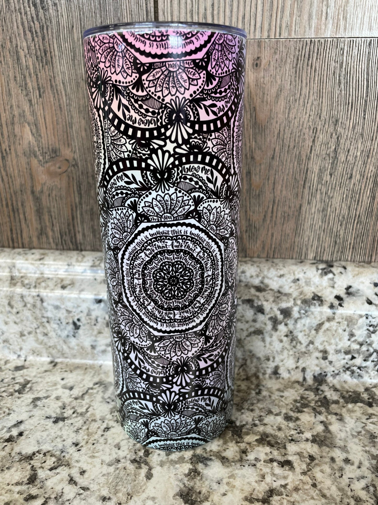 Hidden Cuss Word Adult Language Mandala 20 oz Stainless Skinny Tumbler