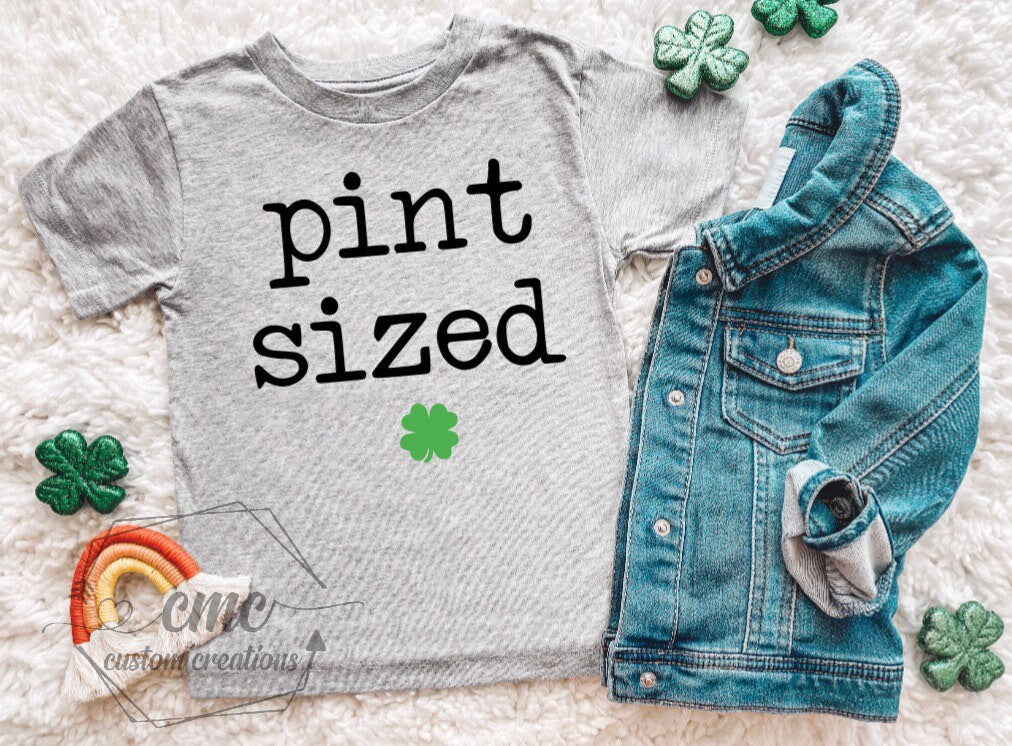 Pint sized, Funny St. Patrick’s day shirts, Gifts for kids, children, Toddler, St. Paddy’s Crewneck Graphic Tee