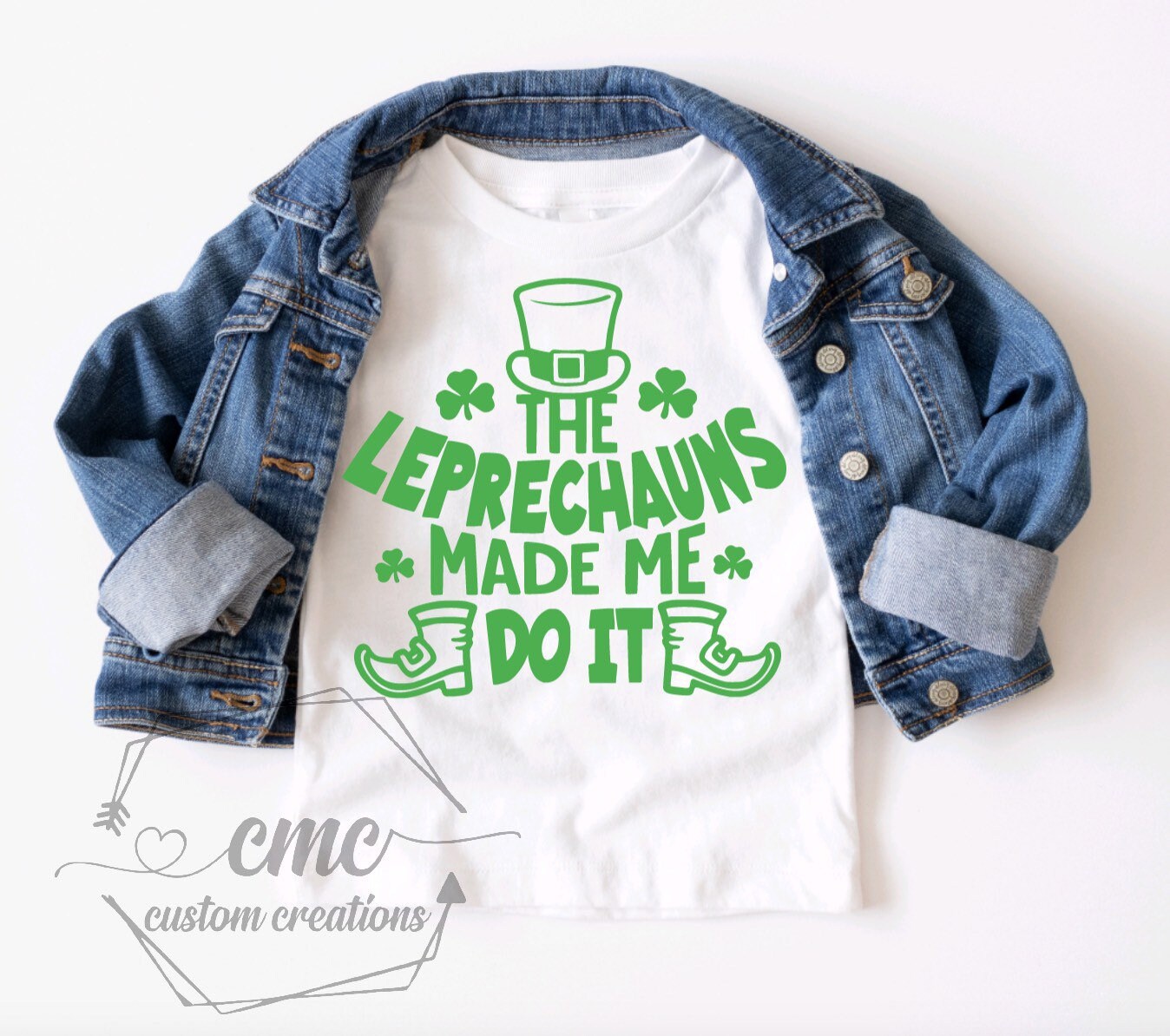 The Leprechauns Made Me Do It, Funny St. Patrick’s day shirts, Gifts for kids, children, Toddler, St. Paddy’s Crewneck Graphic Tee