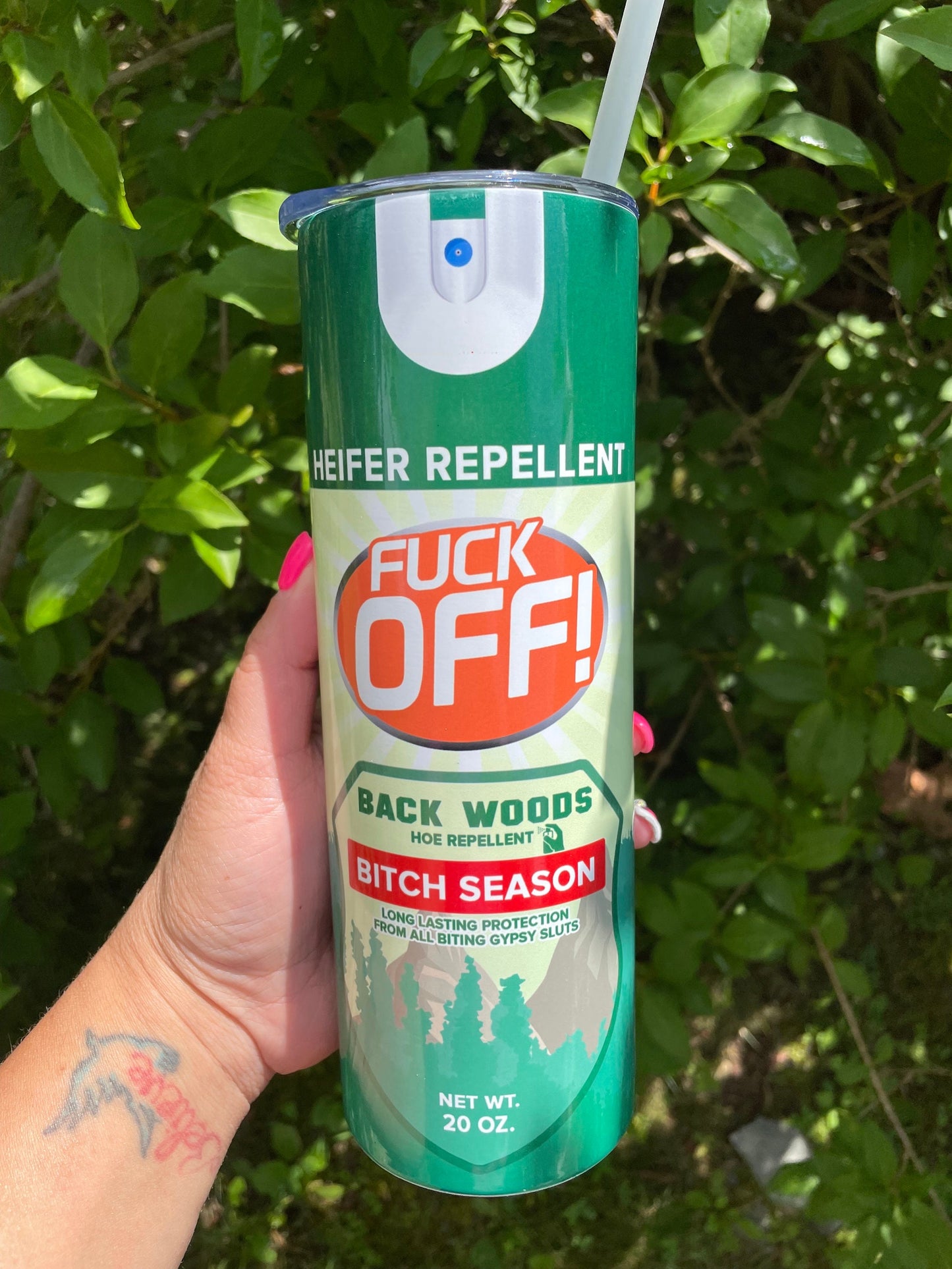 Fuck Off Backwoods Bug Repellent Spray 20 oz Skinny Tumbler