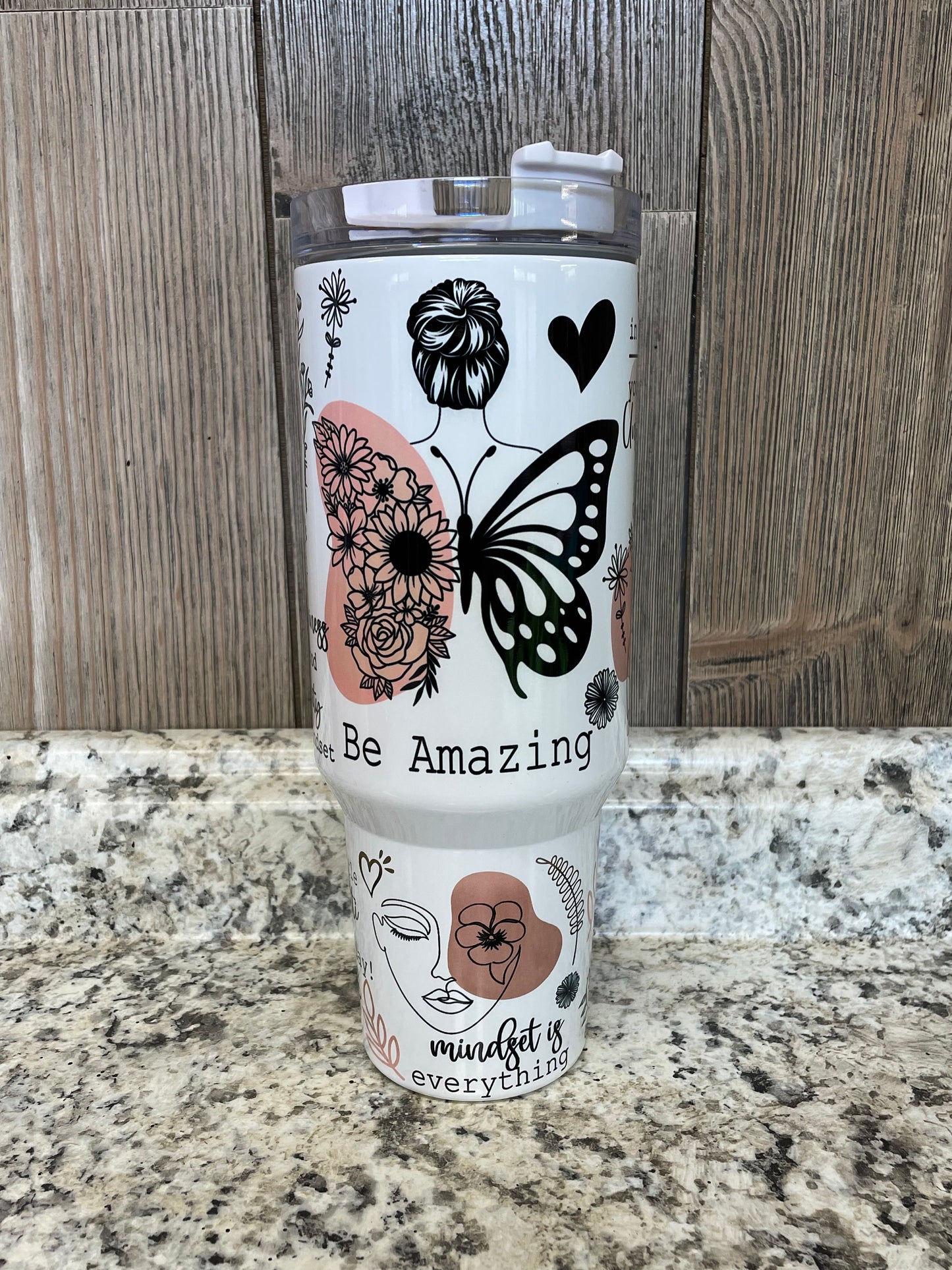Be Amazing Positive Vibes  40 ounce Stainless Tumbler with Handle