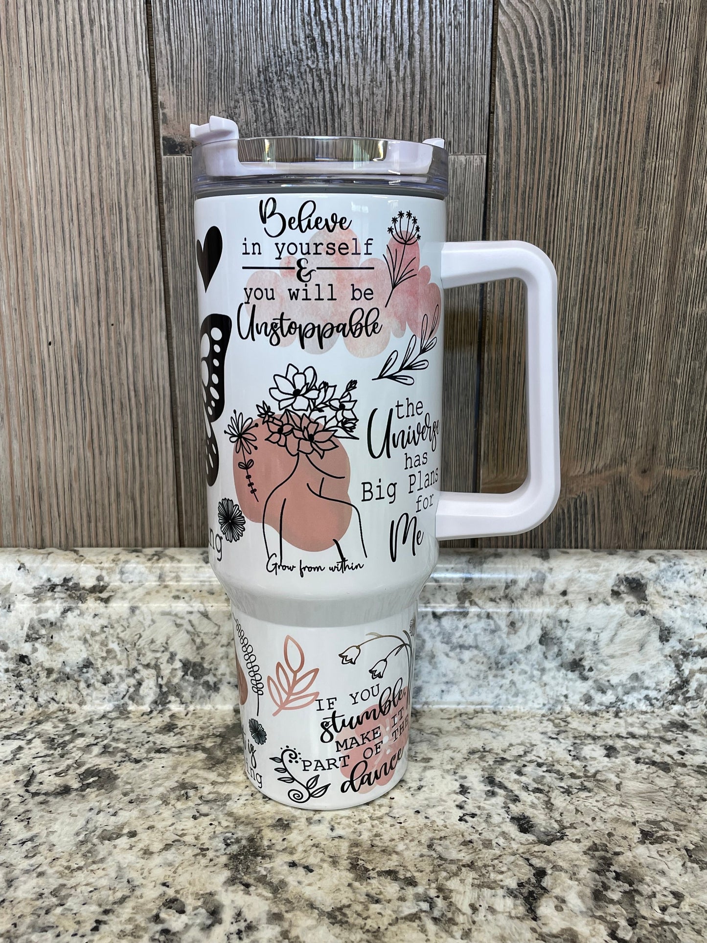 Be Amazing Positive Vibes  40 ounce Stainless Tumbler with Handle