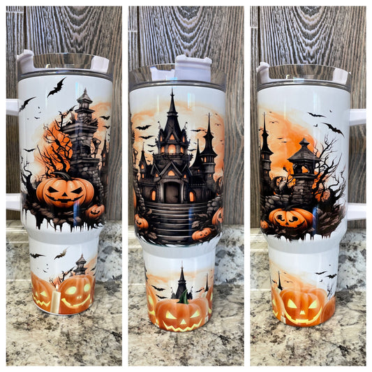 Halloween Castle Spooky 40 Ounce Stainless Tumbler with Handle