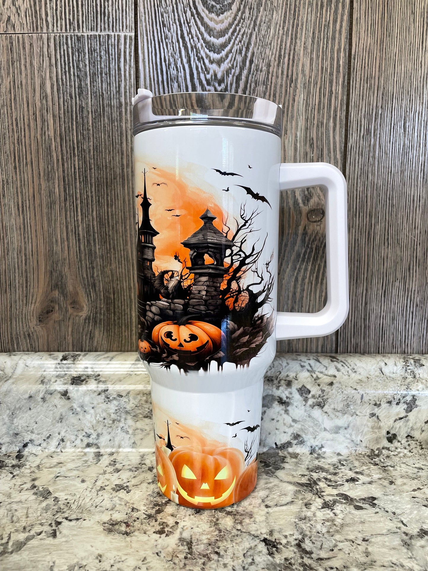Halloween Castle Spooky 40 Ounce Stainless Tumbler with Handle
