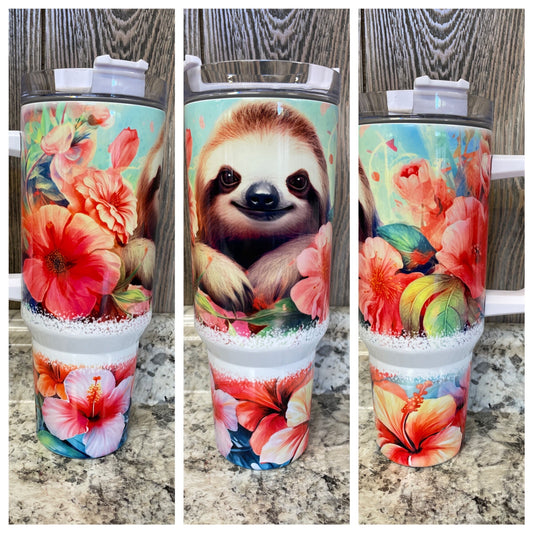 Tropical Sloth 40 ounce Stainless Tumbler with Handle