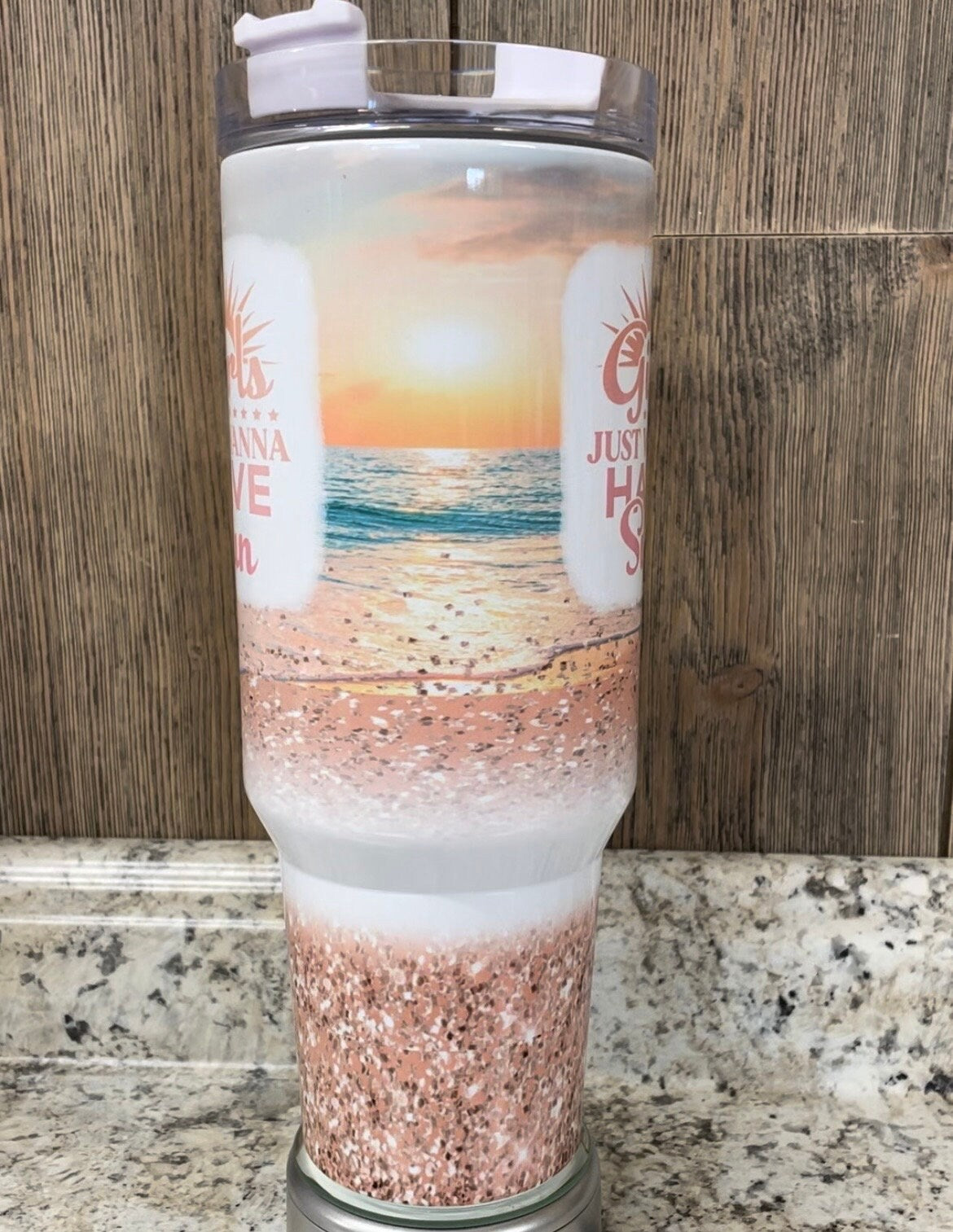 Girls Just Wanna Have Sun Beach 40 ounce stainless tumbler with Handle