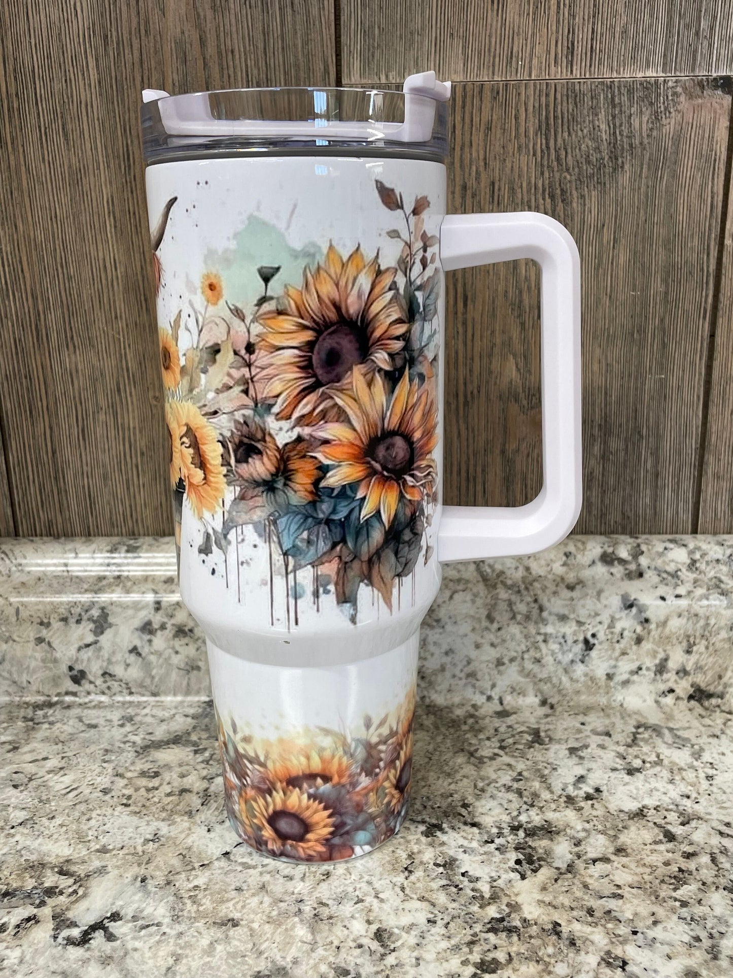 Highlander Cow Sunflower Rustic 40 ounce Stainless tumbler with Handle