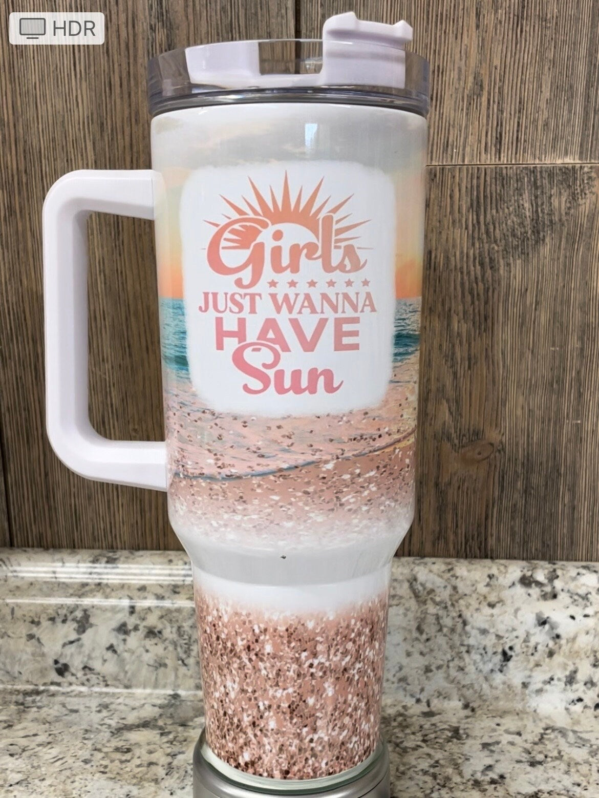 Girls Just Wanna Have Sun Beach 40 ounce stainless tumbler with Handle