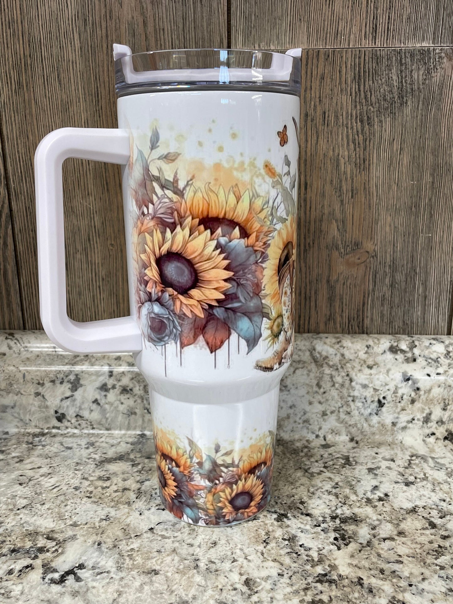 Highlander Cow Sunflower Rustic 40 ounce Stainless tumbler with Handle